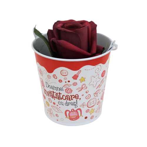 Fazéktartó 10 cm "A tanárnőnek szeretettel" flower pot with rose, teacher gift idea