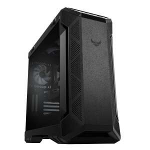 ASUS TUF GAMING GT501 Computergehäuse, schwarz, schräge Ansicht, zeigt gehärtetes Glas-Seitenteil - Computergehäuse