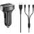 USAMS autós töltő 3 az 1-ben töltőkábellel, fekete