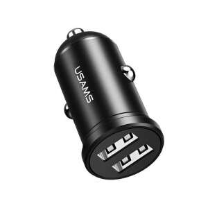 USAMS autós töltő, 2xUSB, 2,4A, fekete, CC114TC01 - Autós töltő