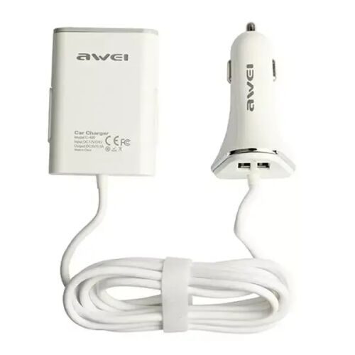 AWEI C-400 4-portová USB nabíjačka do auta, 9.4A, Biela