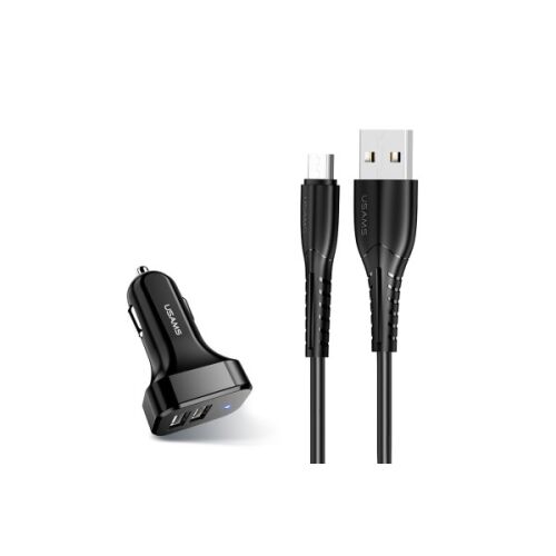 Incarcator auto USAMS 2.1A Dual USB si cablu MicroUSB