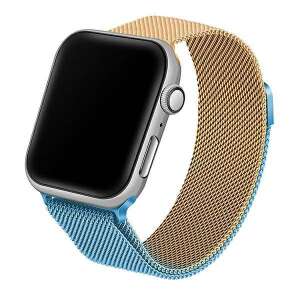 Niebieski i złoty pasek metalowy do Apple Watch, 42/44/45/49mm, kompatybilny z Apple Watch Series 1-8 i SE - Pasek do inteligentnego zegarka