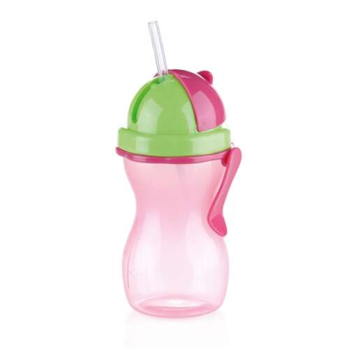 BAMBINI Strohhalmflasche für Kinder 300 ml, grün, rosa