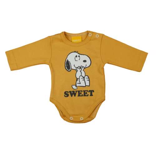 Sárga baba body Snoopy mintával, hosszú ujjú, 'Sweet' felirattal, 68-as méret - Gyerek body