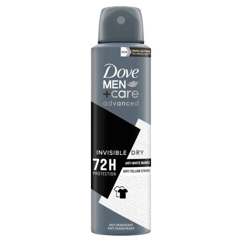 Dove Men+Care Advanced Invisible Dry Dezodor Spray, 72 órás védelem, fehér foltok ellen, sárga foltok ellen