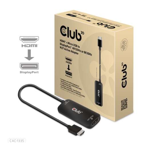 Kab club3d hdmi + micro usb la displayport™ 4k120hz sau 8k30hz adaptor activ m/f
