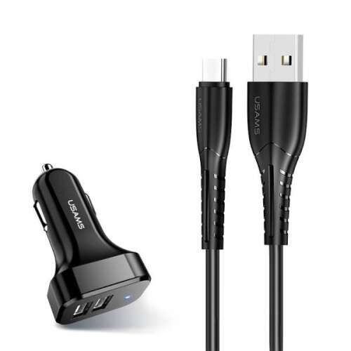 Auto nabíjačka USAMS s dvoma USB portami a USB-C káblom