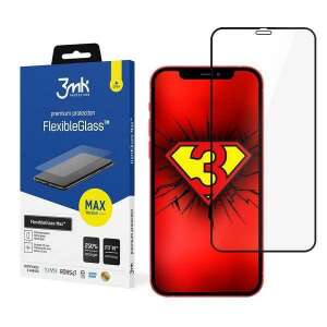 3MK FlexibleGlass Max screen protector for iPhone 12 and 12 Pro, black, hybrid glass with reinforced edges - Screen Protector