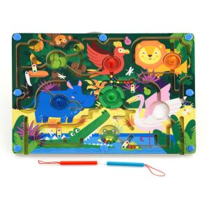 Golyóvezető játék - állatkert, drevený magnetický guľôčkový labyrint pre batoľatá, hračka na rozvoj jemnej motoriky - Logické hry