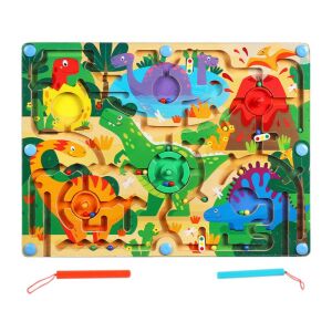 Fa Golyóvezető Játék - Dinoszauruszok: Wooden Dinosaur Maze Toy for Toddlers - Fine Motor Skills Development - Logic Game