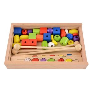 Fűzőkészlet jucărie din lemn cu mărgele de înșirat pentru copii mici, dezvoltarea abilităților motorii fine - Jocuri de dezvoltare pentru copii mici
