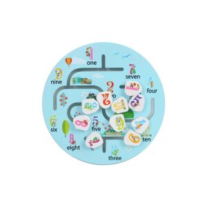 Fa Számlabirintus Játék - Numere Engleze, labirint din lemn cu numere pentru copii mici, învățarea numerelor și a limbii engleze - Jocuri de dezvoltare pentru copii mici