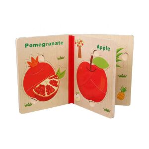 Fa baba könyv - bébi kirakóval - gyümölcsök, Carte din lemn pentru bebeluși cu puzzle cu fructe - Puzzle pentru copii