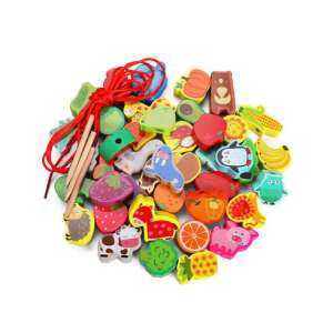 Maxi fűzőcske készlet állat és gyümölcs formákkal, finommotoros készség fejlesztő játék - OEM