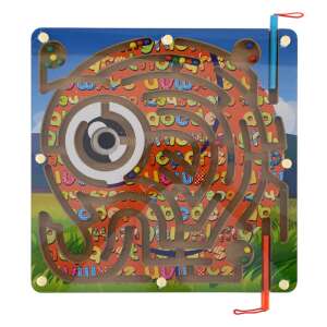 Drevená hra s labyrintom pre deti v tvare slona, s farebnými korálkami a magnetickou paličkou na vedenie cez labyrint - Logické hry