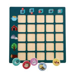 Spatial development game for preschoolers, featuring a wooden board with squares and animal tokens - Nonbrand Developmental Toy for Preschooler