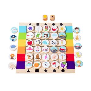 Jucărie educativă multifuncțională pentru copii, tablă de lemn cu imagini colorate și zaruri - Jocuri educative pentru școlari