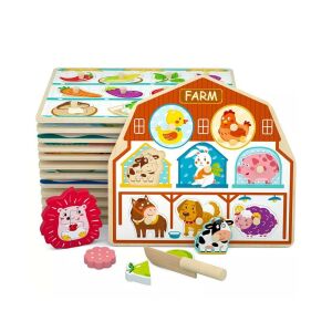 Fogantyús puzzle - farm- házikó forma. Wooden farm animal puzzle for toddlers. Educational toy for fine motor skills and hand-eye coordination. - Baby Puzzle