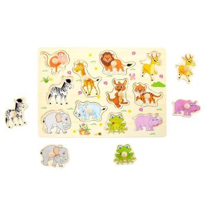 Fogantyús puzzle - állatok, fa állatos puzzle fogantyúkkal, oktató játék kisgyermekeknek - Baba puzzle