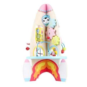 Wooden spaceship activity center for toddlers, with gears, bead maze, and other activities - Developmental Toy for Toddler