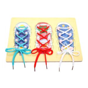 Fa Cipőfűző Gyakorló Játék: Wooden Shoe Lacing Toy for Toddlers, fine motor skills development - Developmental Toy for Preschooler