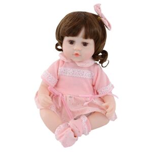 Mila Puha Baba 42cm soft body doll with pink dress and hair bow - Toy