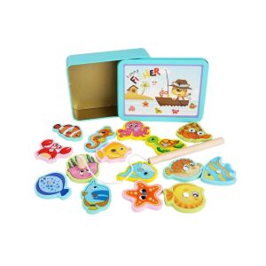 Vidám Tengeri Horgász Játék joc de pescuit magnetic din lemn cu 15 animale marine și cutie de depozitare - Nonbrand Jocuri si jucarii educative