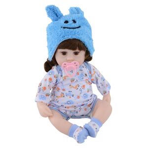 Lara soft body baby doll, 42 cm, with blue bunny hat and pacifier - Nonbrand Baba