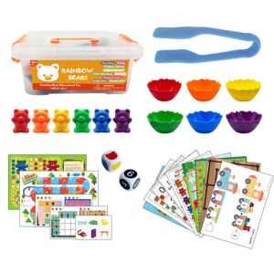 Maci Sorting Game - Educational Toy with 60 Rainbow Bears, bowls, dice, and activity cards for color and number recognition - Nonbrand Developmental Toy for Preschooler