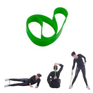 inSPORTline Hang 27,5 cm Heavy fitness gumiszalag, zöld, kollázs felhasználási példákkal - Expander & Gumiszalag