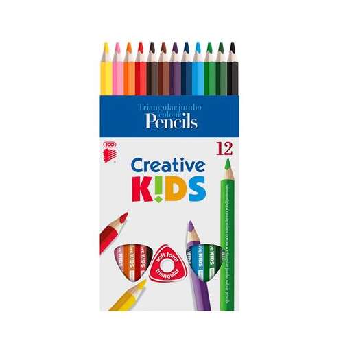 ICO Súprava farebných ceruziek, trojuholníková, hrubá, ICO "Creative kids", 12 rôznych farieb