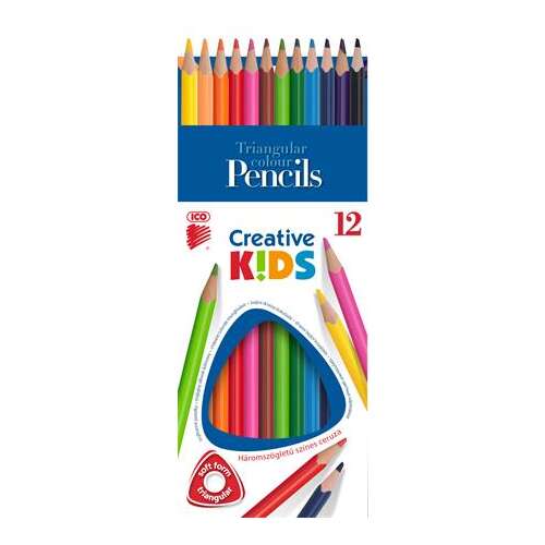ICO Set de creioane colorate, triunghiulare, ICO "Creative kids", 12 culori diferite