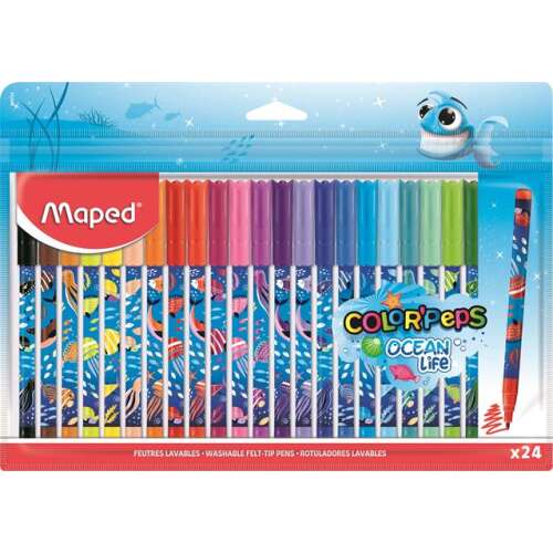 MAPED Set de pixuri cu vârf de fetru, 2 mm, lavabile, MAPED "Color`Peps Ocean Life", 24 de culori diferite