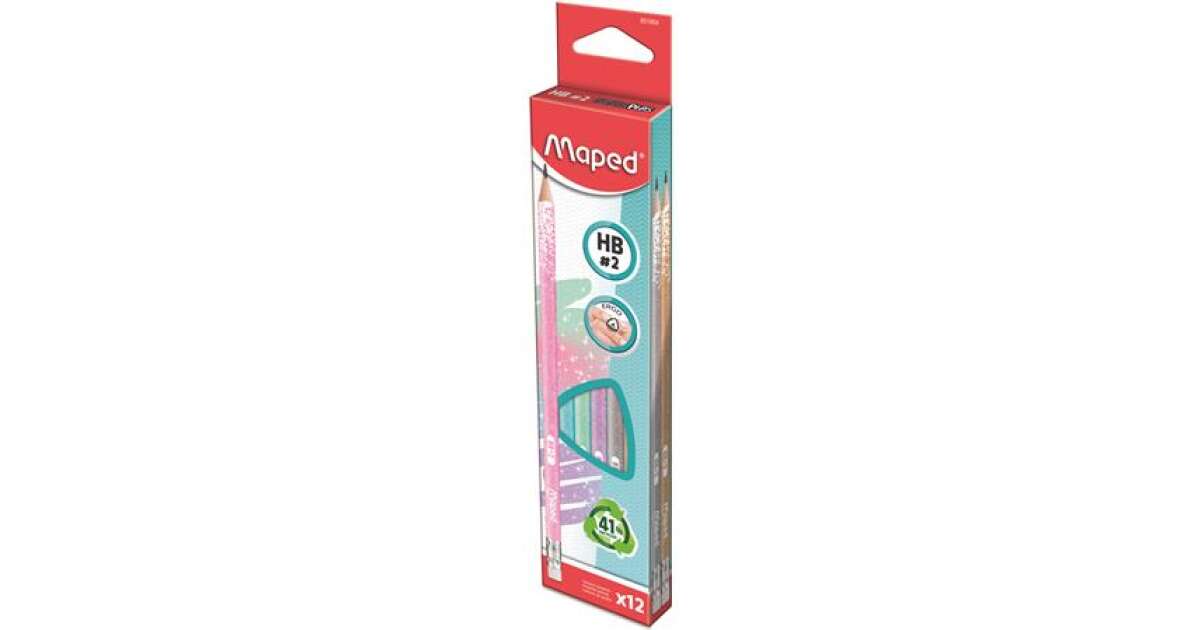 MAPED Graphite pencil with eraser, HB, triangular, MAPED "Black`Peps Glitter Deco", mixed pastel colours 54385729