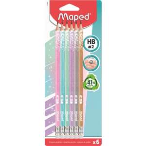 MAPED Creion grafit cu radieră, HB, triunghiular, MAPED "Black`Peps Glitter Deco", culori pastelate mixte 54385759 Rechizite scolare si produse de papitarie