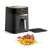 Tefal Easy Fry & Grill 2-in-1 Heißluftfritteuse, schwarz, Vorderansicht mit Steak und Pommes