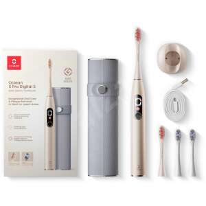 Oclean X Pro Digital S electric toothbrush set, gold, with charging station, travel case, and extra brush heads - Mouth shower and Electric toothbrush