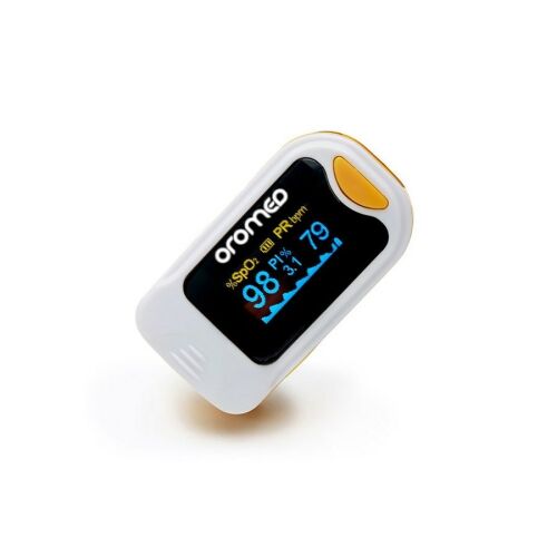 Oromed ORO-PULSE Fingertip Pulse Oximeter displaying SpO2 and pulse rate