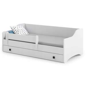 Kobi Eryk children's bed in white and black, with a drawer and safety rail, showing the bed from the side - Furniture