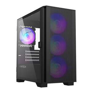 Montech Air 100 ARGB Micro ATX Computergehäuse, schwarz, Seitenansicht mit Glaspanel - Computergehäuse