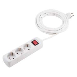 BEOROL 3-outlet extension cord with switch, 3 meter long, white - Extension Cord