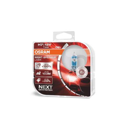 Osram Night Breaker Laser H7 12V 55W autós fényszóró izzók, 2 db-os csomag, Next Gen +150% fényerővel - Osram