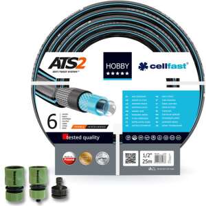 Furtun de grădină Cellfast 25m, 6 straturi, anti-răsucire, 1/2 inch, cu 2 conectori și 1 adaptor - Irigare