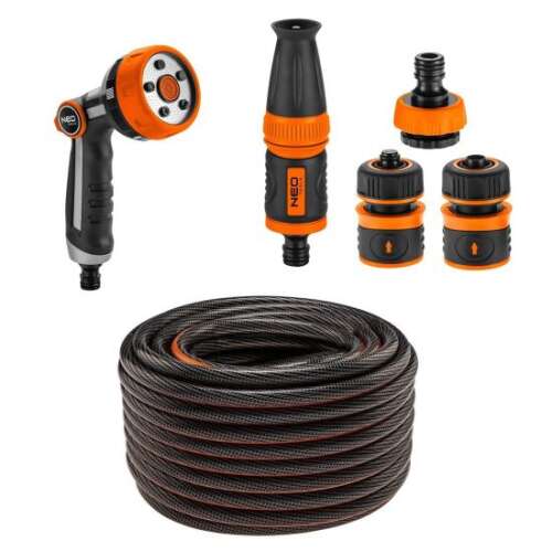 NEO 50m garden hose with 6 layers, spray nozzle and 4 connectors, 1/2 inch