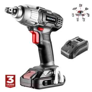 Graphite Energy 18V akkumulátoros ütvecsavarozó, 1/2 hüvelyk, 180 Nm, akkumulátorral és töltővel - Graphite