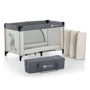 Łóżeczko turystyczne Petite&Mars z bocznym zamkiem błyskawicznym, 2 kółkami, wzorem Nyja Teddy Biker, dla niemowląt do 15 kg - Łóżeczko turystyczne