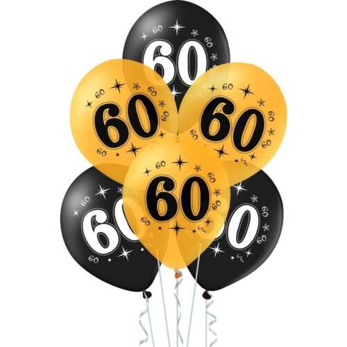 10 pack of 60th birthday balloons, black and gold, 30cm