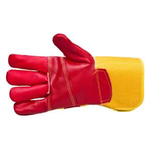 BEOROL KERBER Extra erős bőr kesztyű, red leather work gloves with yellow cuff - Beorol