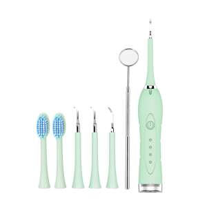 2 in 1 Electric Toothbrush and Teeth Cleaning Kit, Green, 6 Attachments, 4 Intensity Levels, Waterproof, USB Rechargeable - Electric toothbrush and Mouth shower